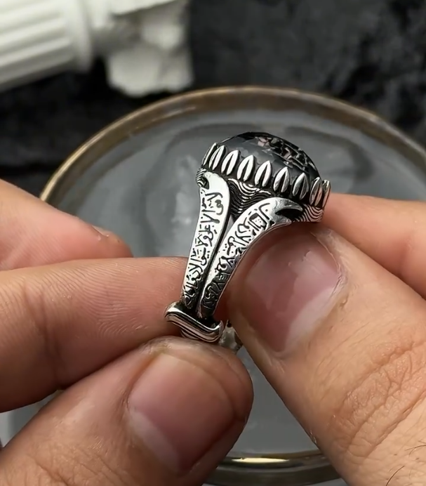 Yemeni Aqeeq Black Sterling Silver sword Ring