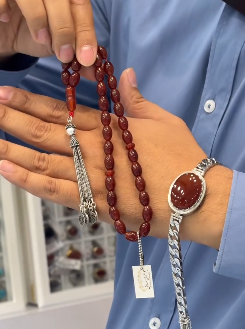 Miracle Red Agate Natural Stone Tesbih Red Aqeeq Bracelet (Hifazat ka Pathar)