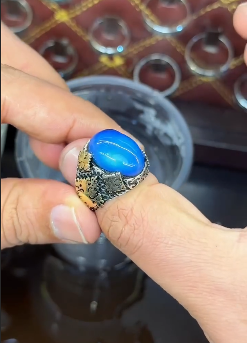 Natural Moonstone Blue Stunning Colour Changing Stone Turkish Ring