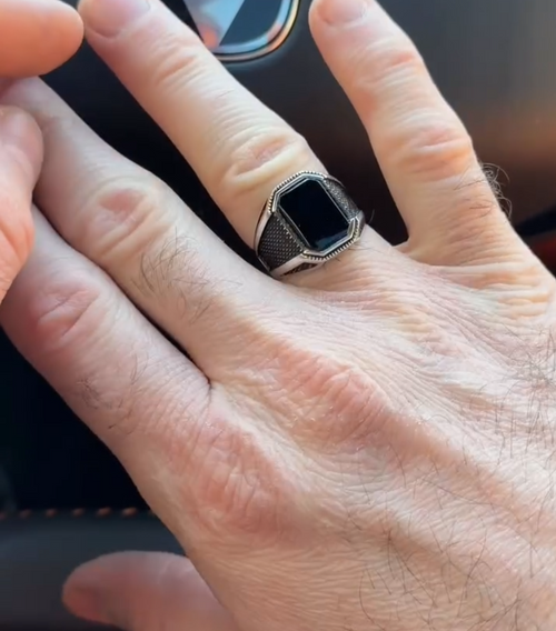 Black Onyx Rectangle Micro Cut Silver Ring – VIP Ring