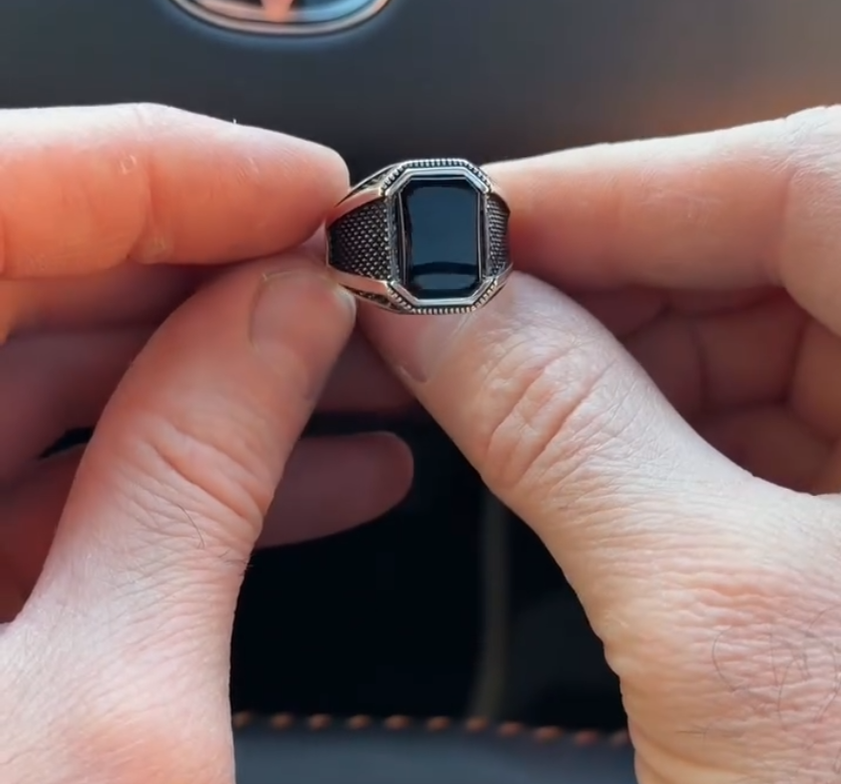 Black Onyx Rectangle Micro Cut Silver Ring – VIP Ring