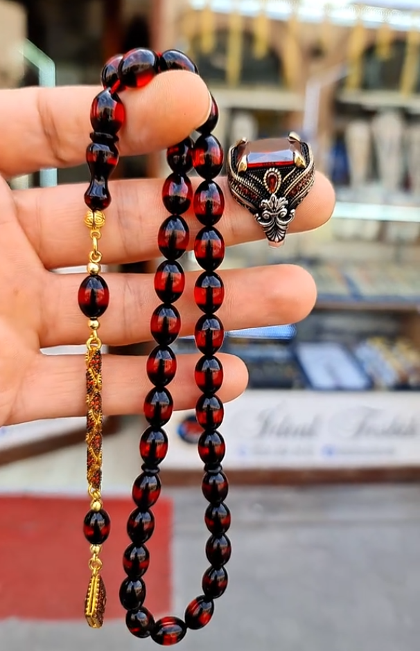 Real Amber Aqeeq Tesbih With Ring